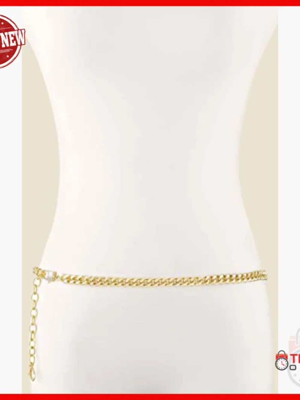 Gold Tone Chain Link Waist Belt with Extender, One Size, Statement Piece